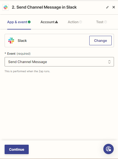 Select an Action Event in Slack